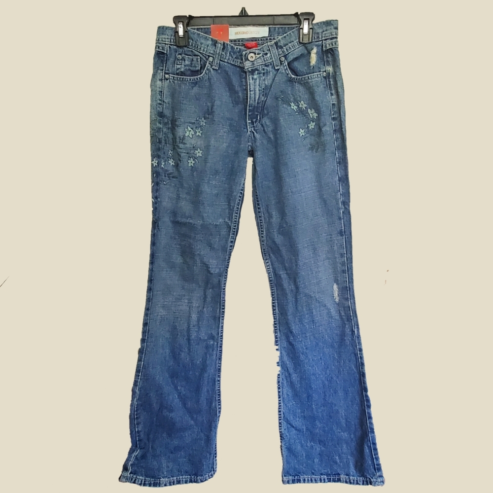 Mossimo Ripped Blue Jeans With Flowers, Size 7